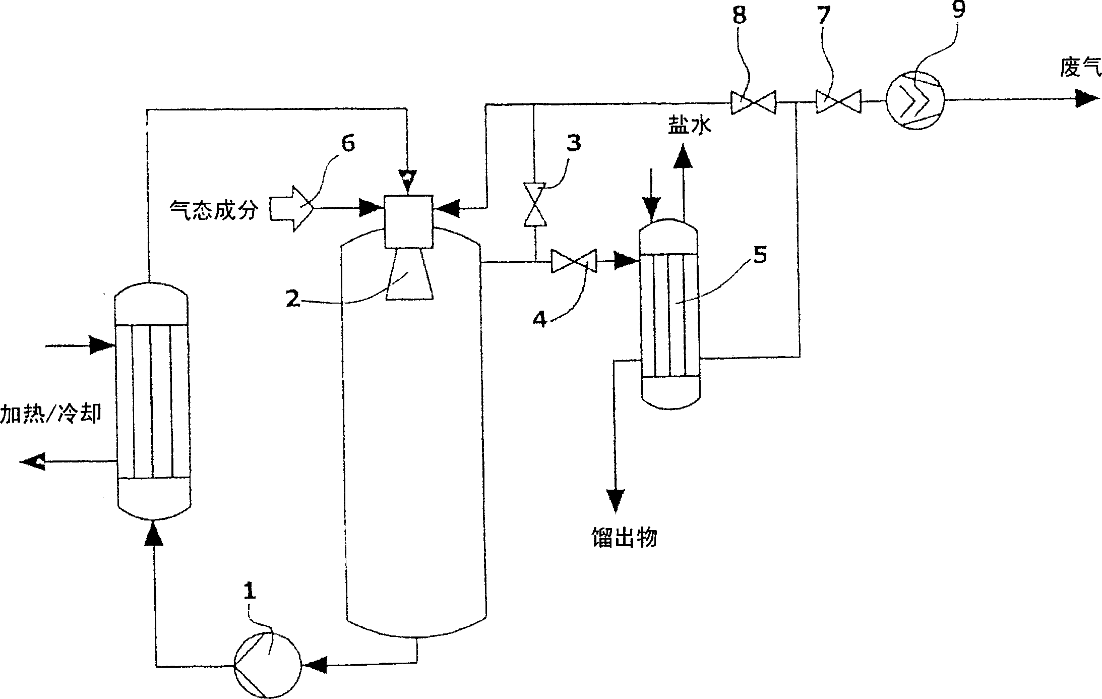 Equilibrium reactions and gas/liquid reaction in a loop reactor
