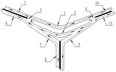 Bridgeless fork interchange structure