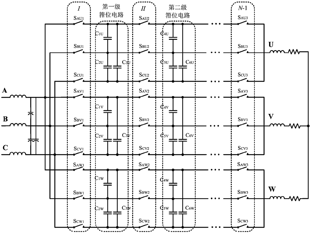 Multi-level matrix converter suitable for high-power density occasion and clamp capacitor voltage control method thereof