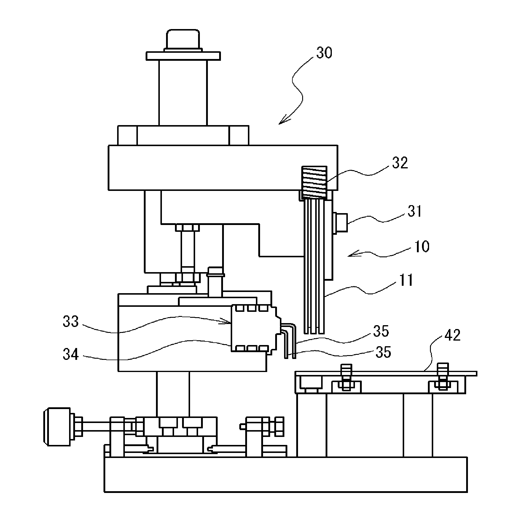 Jig and press-fitting device comprising this jig