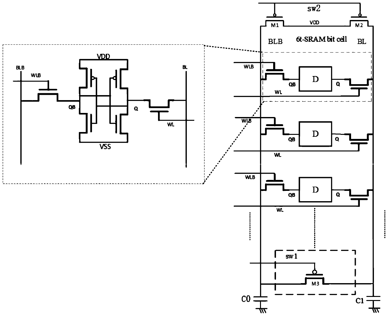 Double-word-line 6TSRAM unit circuit for binary neural network