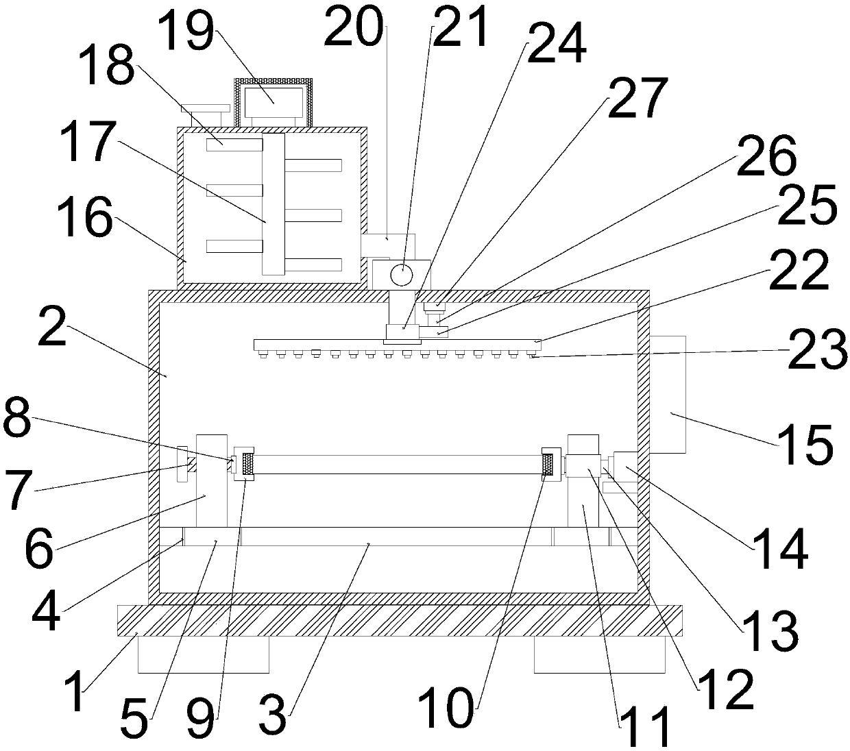 Wooden door processing device with rotational double-side paint spraying function