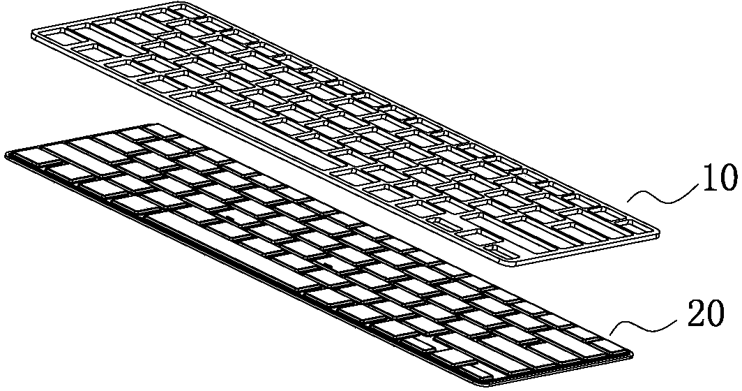 Thin keyboard composed of soft rubber parts and hard rubber parts