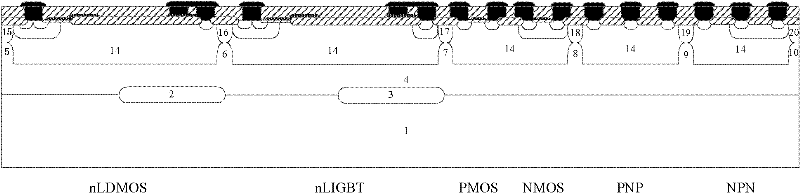 Bipolar CMOS DMOS (BCD) integrated device based on N type extension layer and manufacture method thereof