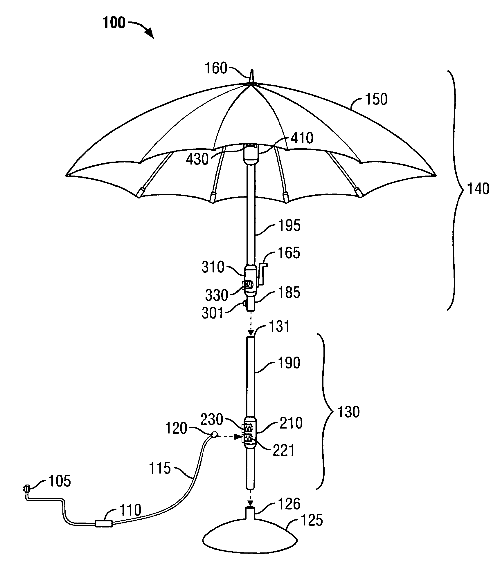 Powered patio pole umbrella