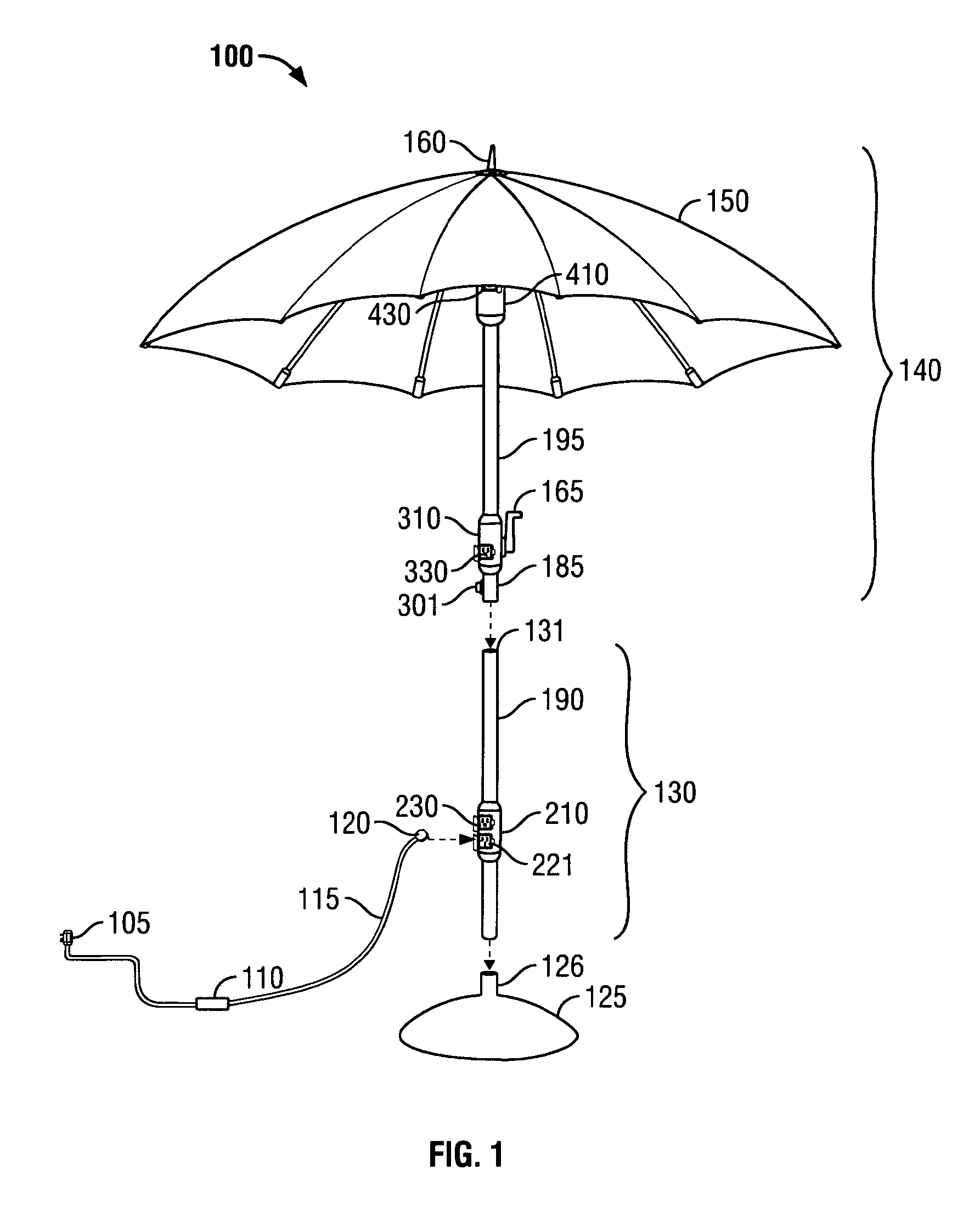 Powered patio pole umbrella