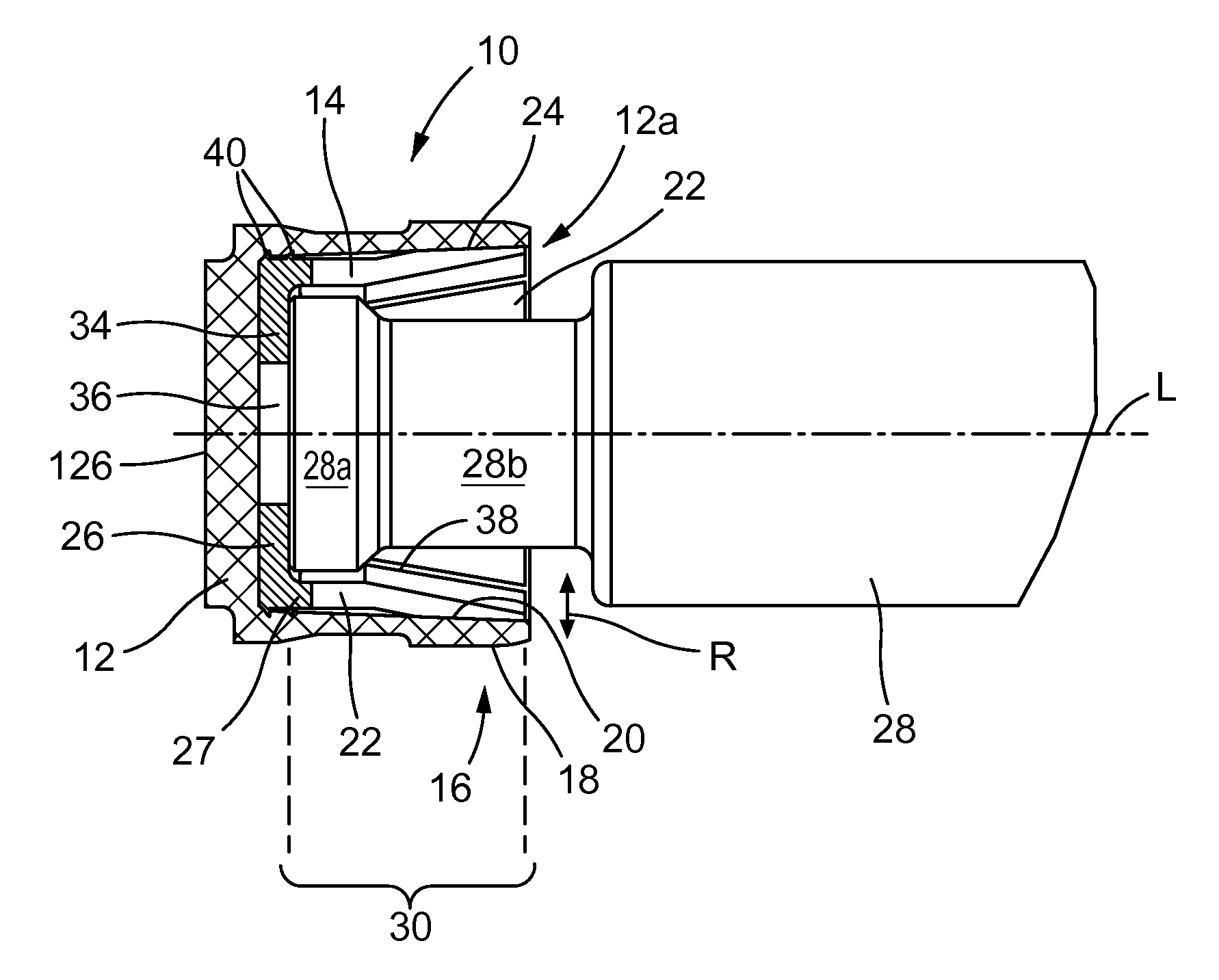 Radial sliding seal component for metering devices and metering device having such a radial sliding seal component