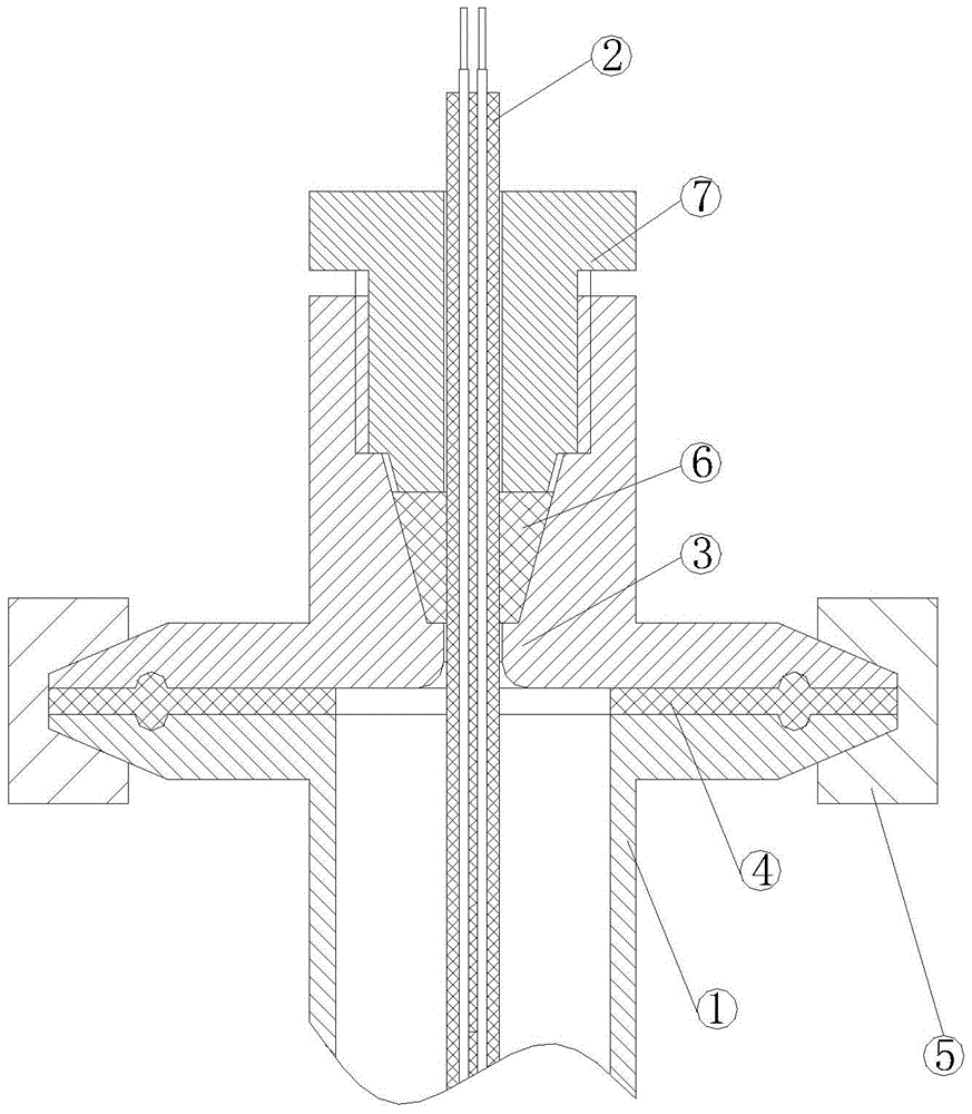 A sealing structure for the temperature measuring soft probe wire on the steam sterilizer