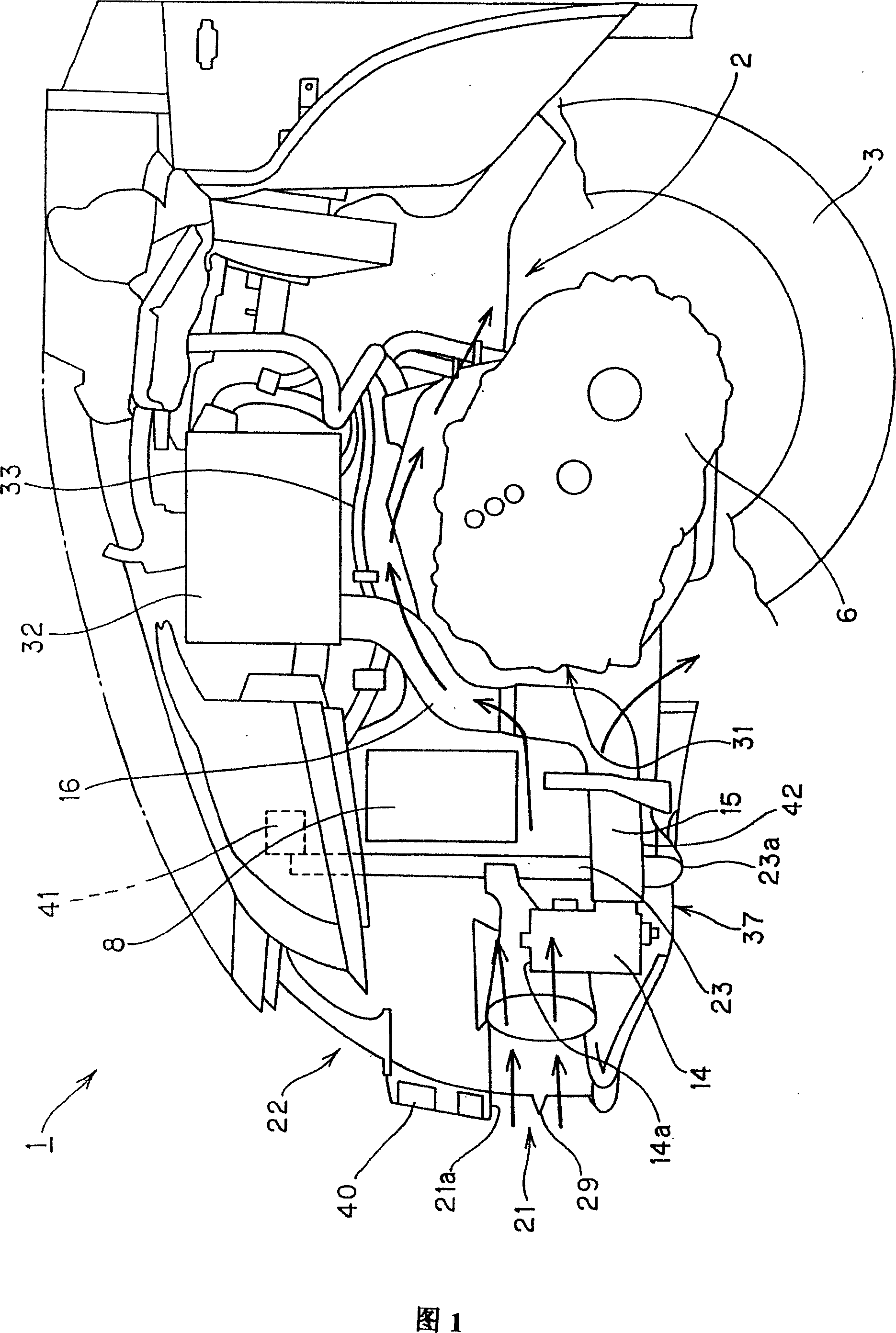 Intermediate cooler setting structure with supercharge equipment engine