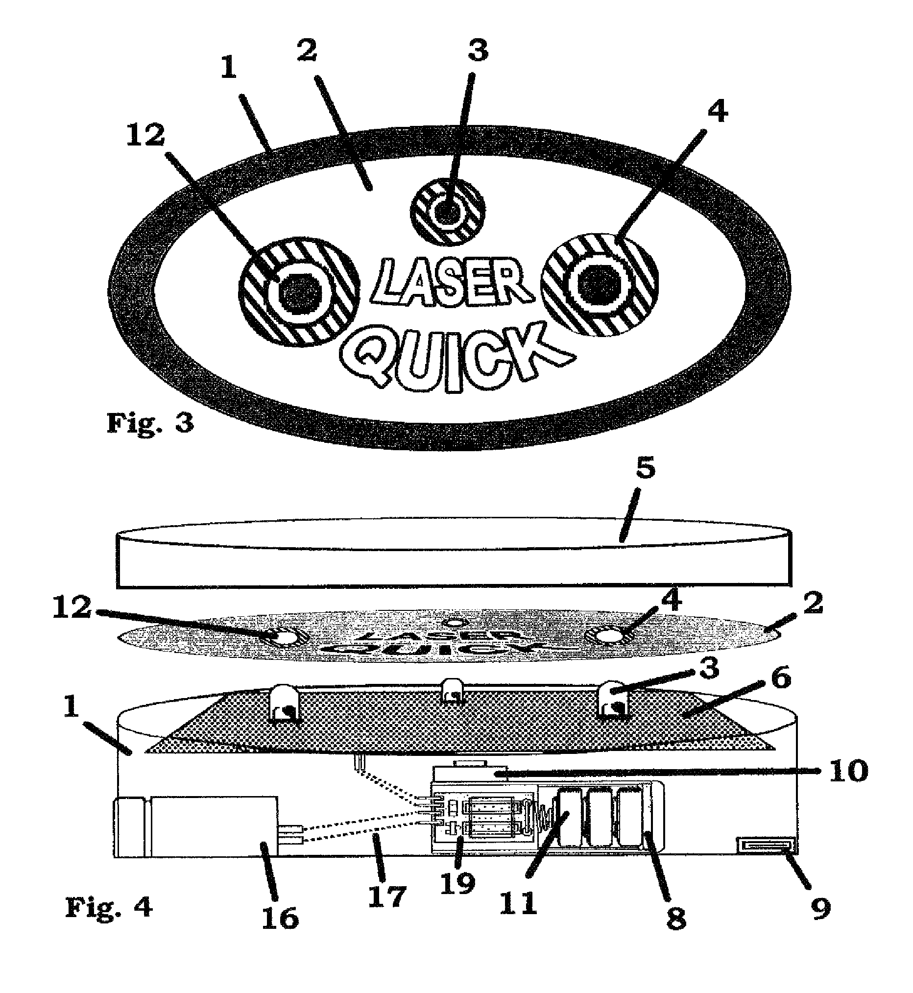 Projected scanning laser device and method for locating small objects