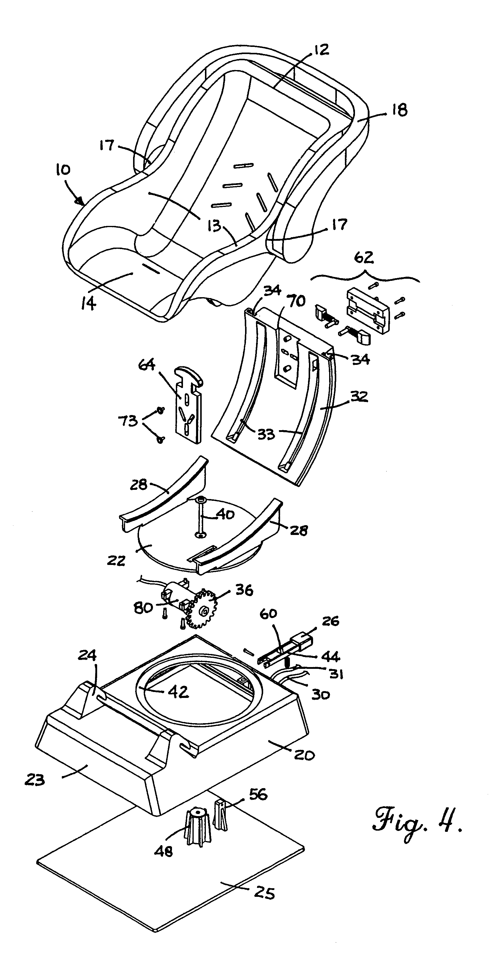 Pivotable child seat for use in a vehicle