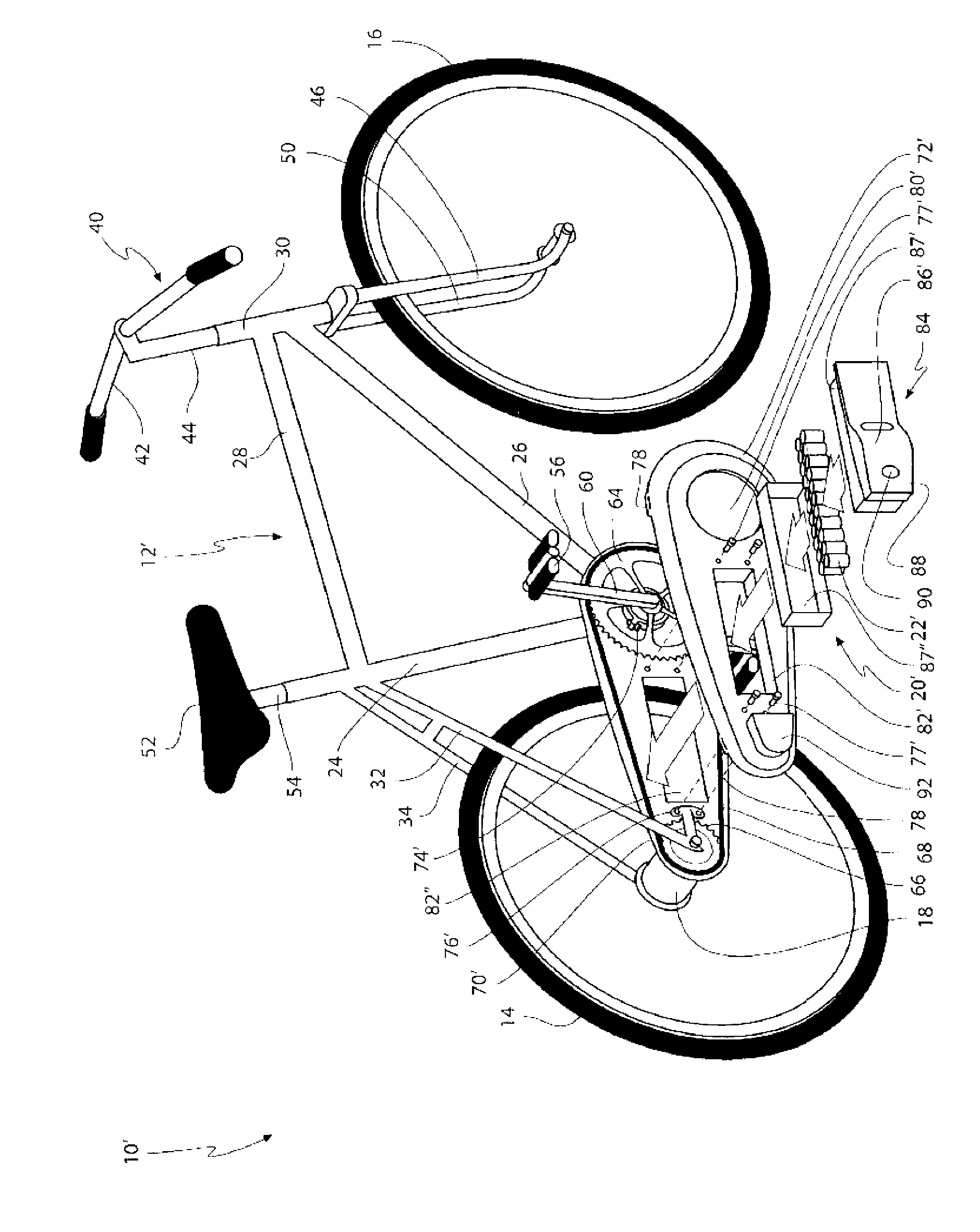 Power-source placement on electrically motorised bicycle
