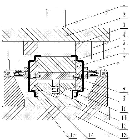 Arc-cutting mould for spiral spring seat of automobile rear axle and arc-cutting process for arc-cutting mould