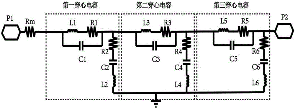 EMI filter of folding chained form feedthru capacitor structure