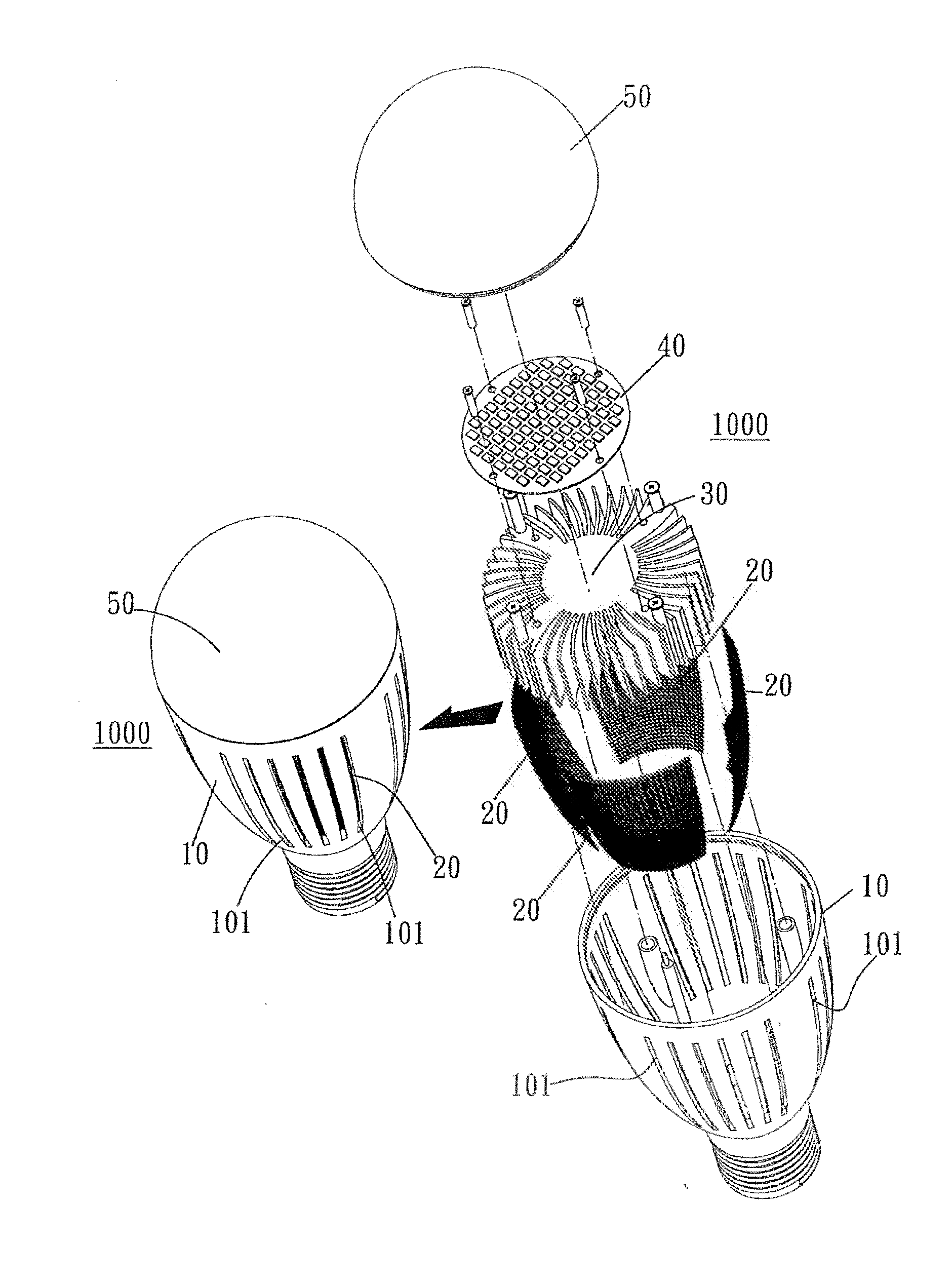 LED lightbulb with improved gain structure