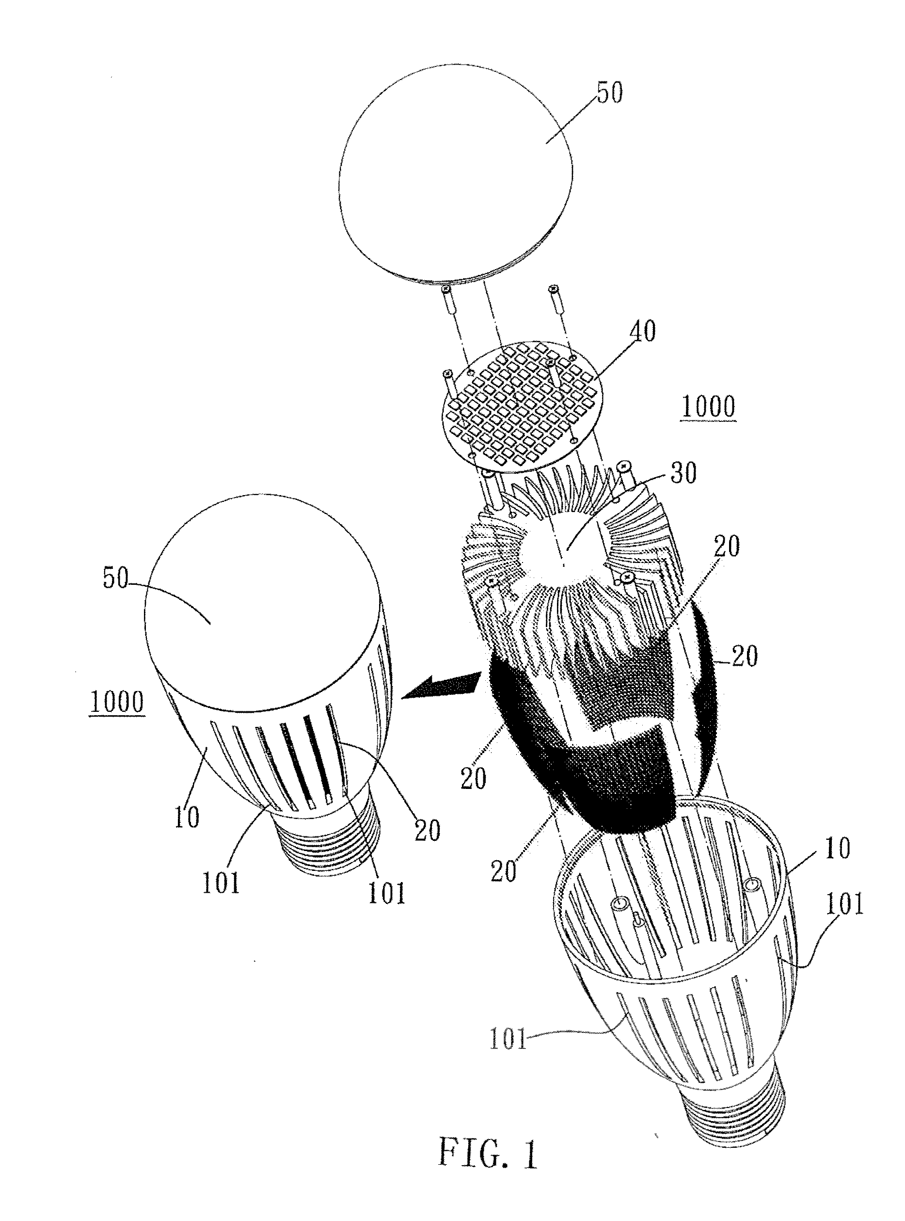 LED lightbulb with improved gain structure