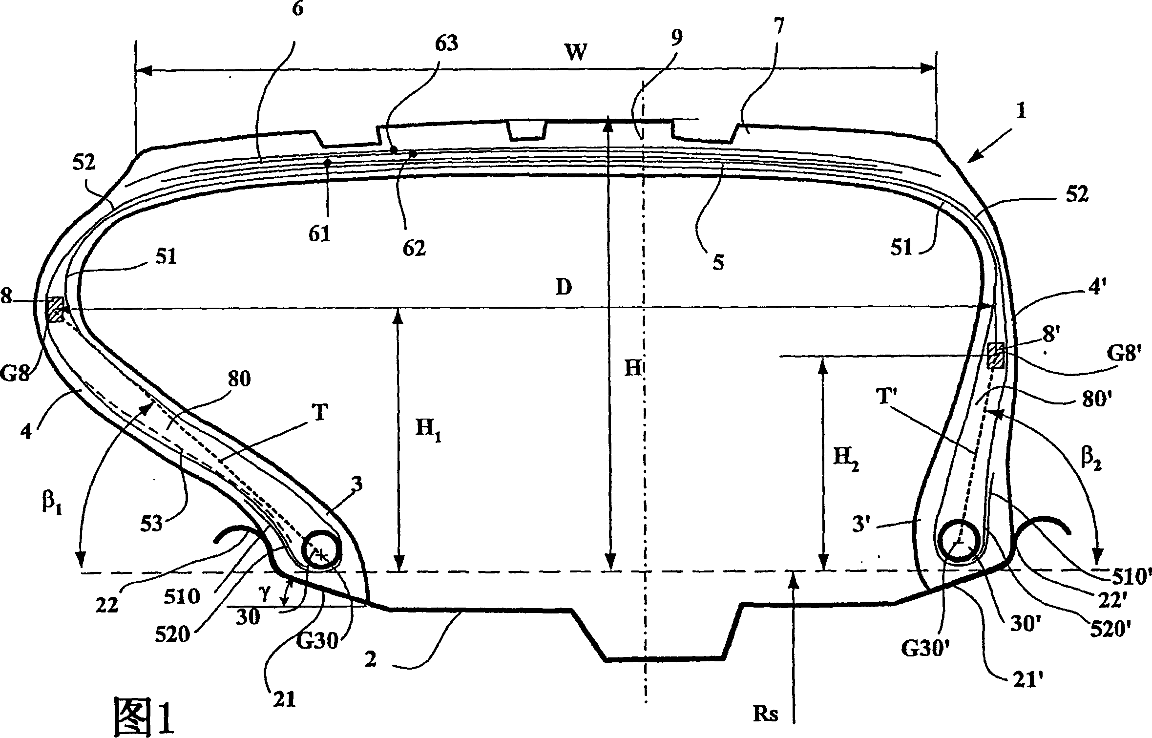 Tyre with non symmetrical reinforced sidewalls