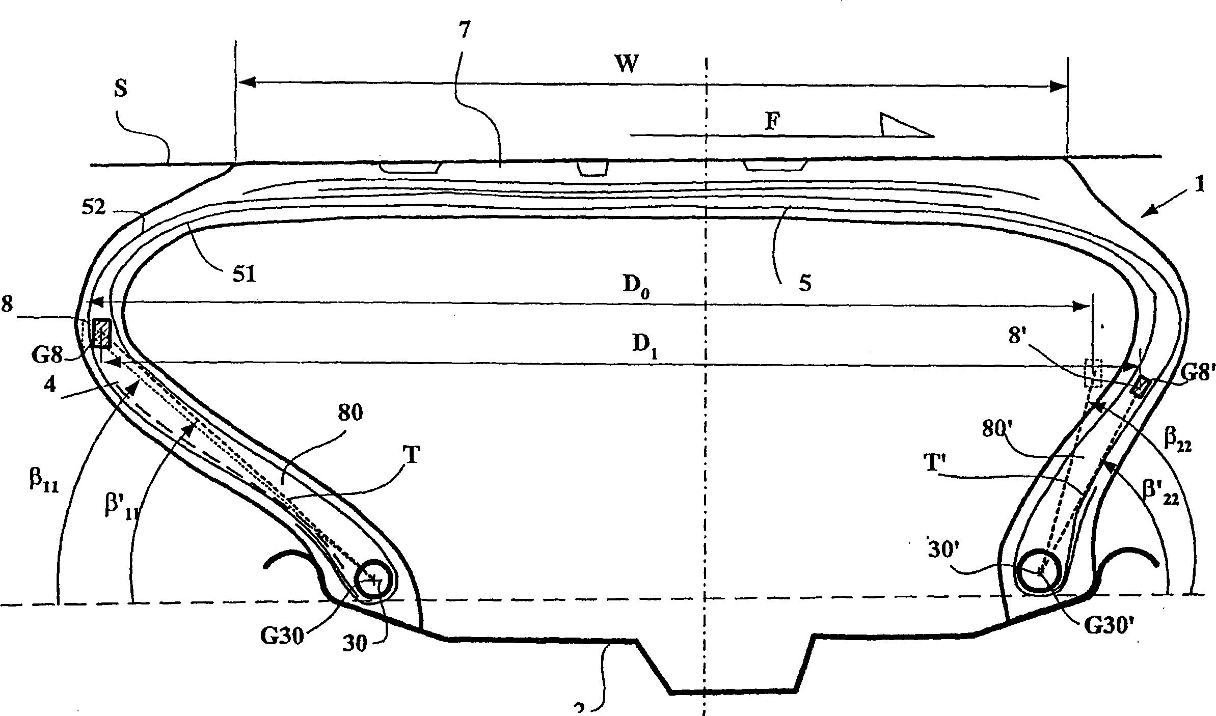 Tyre with non symmetrical reinforced sidewalls