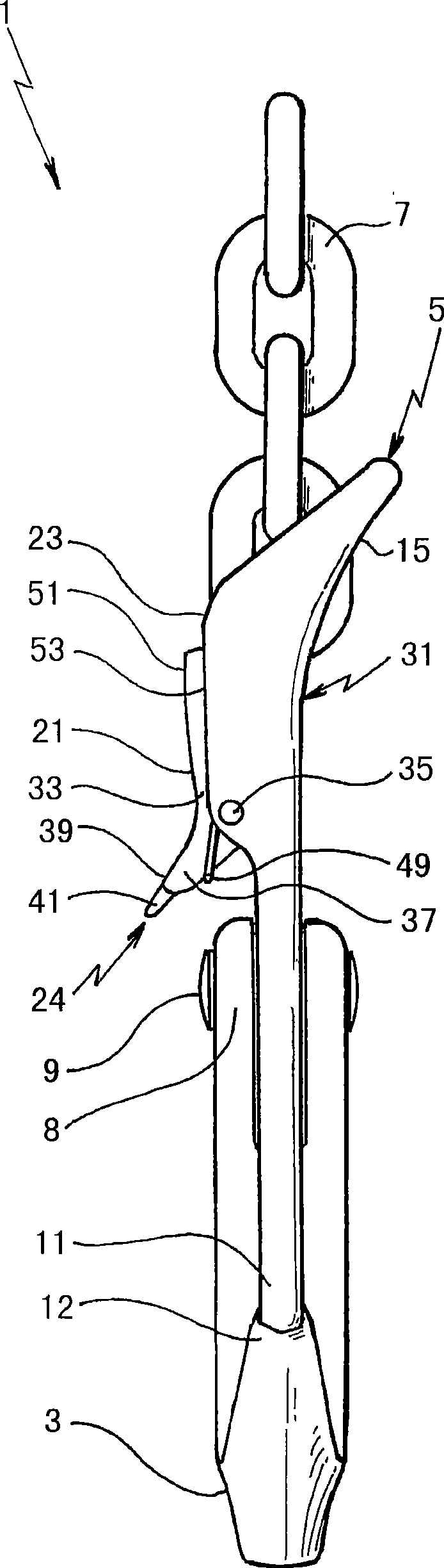 Lifting hook with chain length reducer