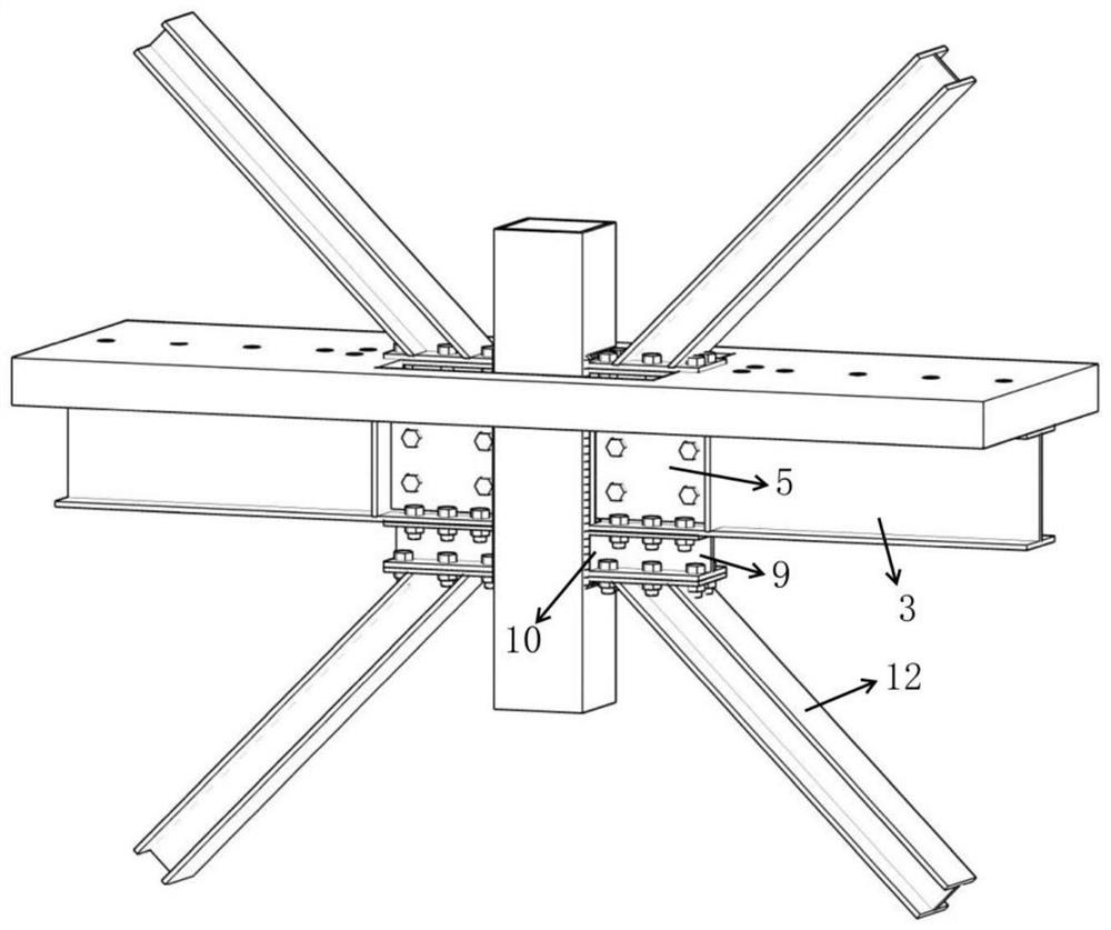 Concrete filled steel tube column-H-shaped steel beam-steel support-pi-shaped connecting piece combined type middle column middle joint and manufacturing method