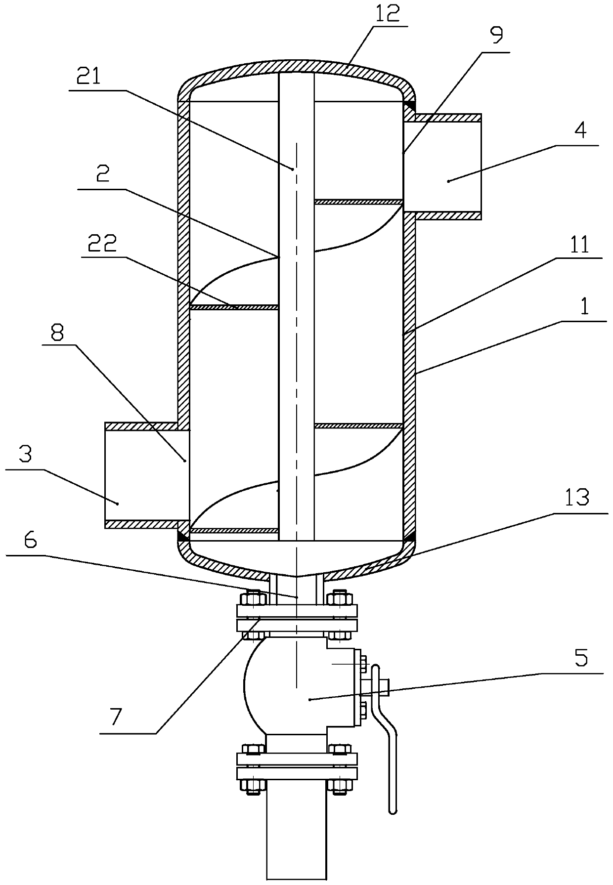 Water injection pipeline cyclone separation desanding device