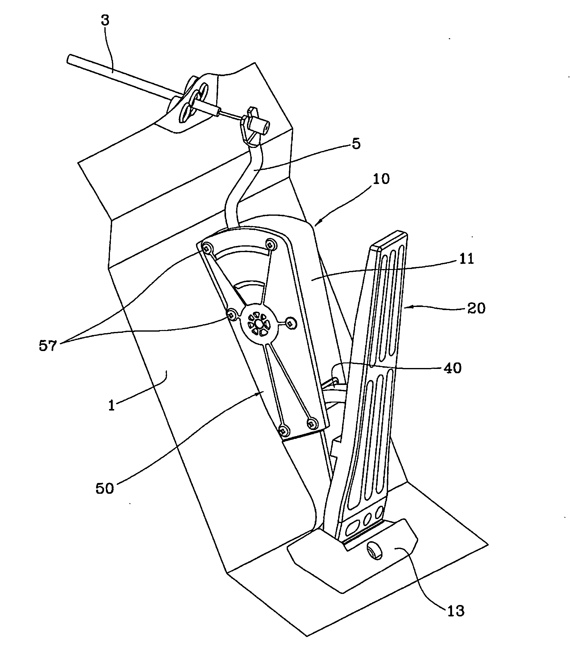 Mechanical organ type accelarator pedal
