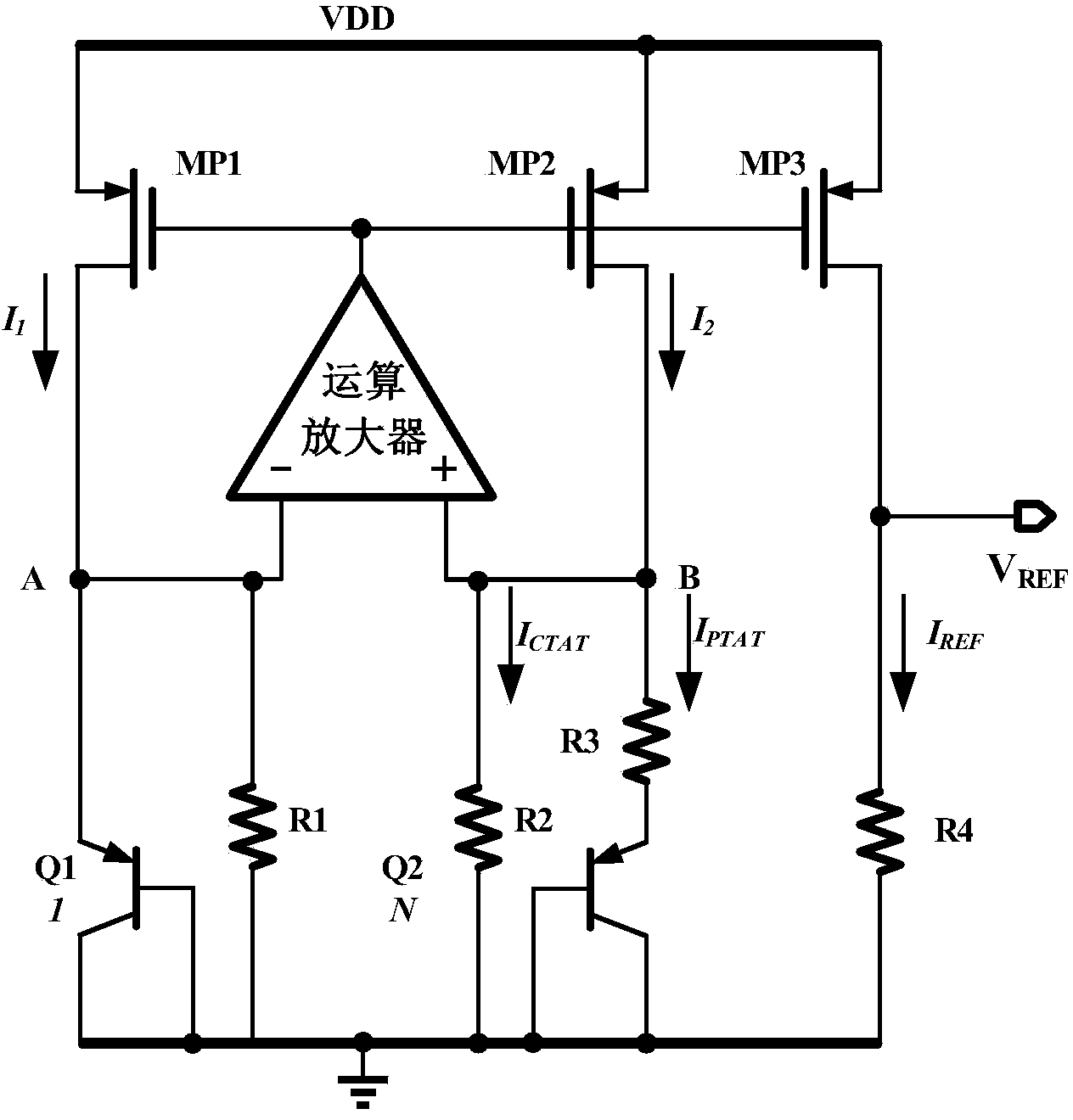Current mode bandgap reference voltage source with subthreshold current compensation function