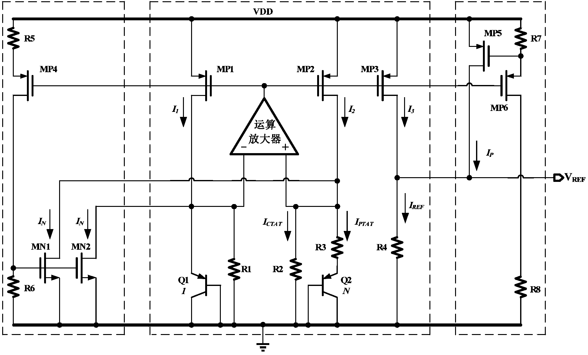 Current mode bandgap reference voltage source with subthreshold current compensation function