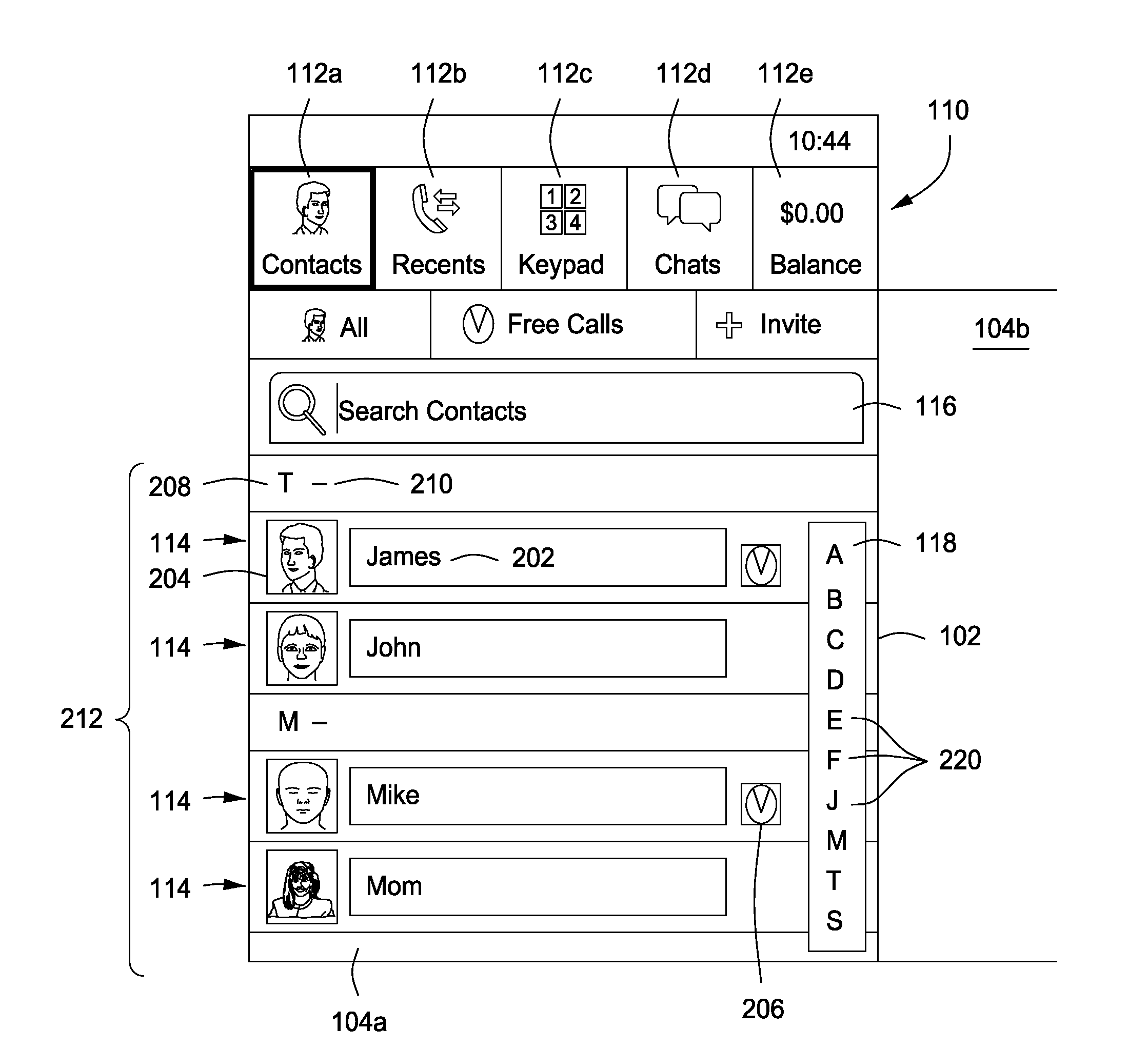 Method and apparatus for rapid access to a contact in a contact list