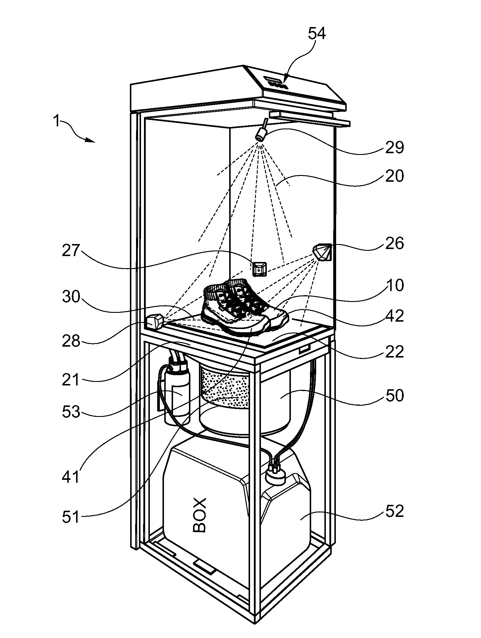 Apparatus and method for applying an impregnating agent onto surfaces of items, in particular footwear