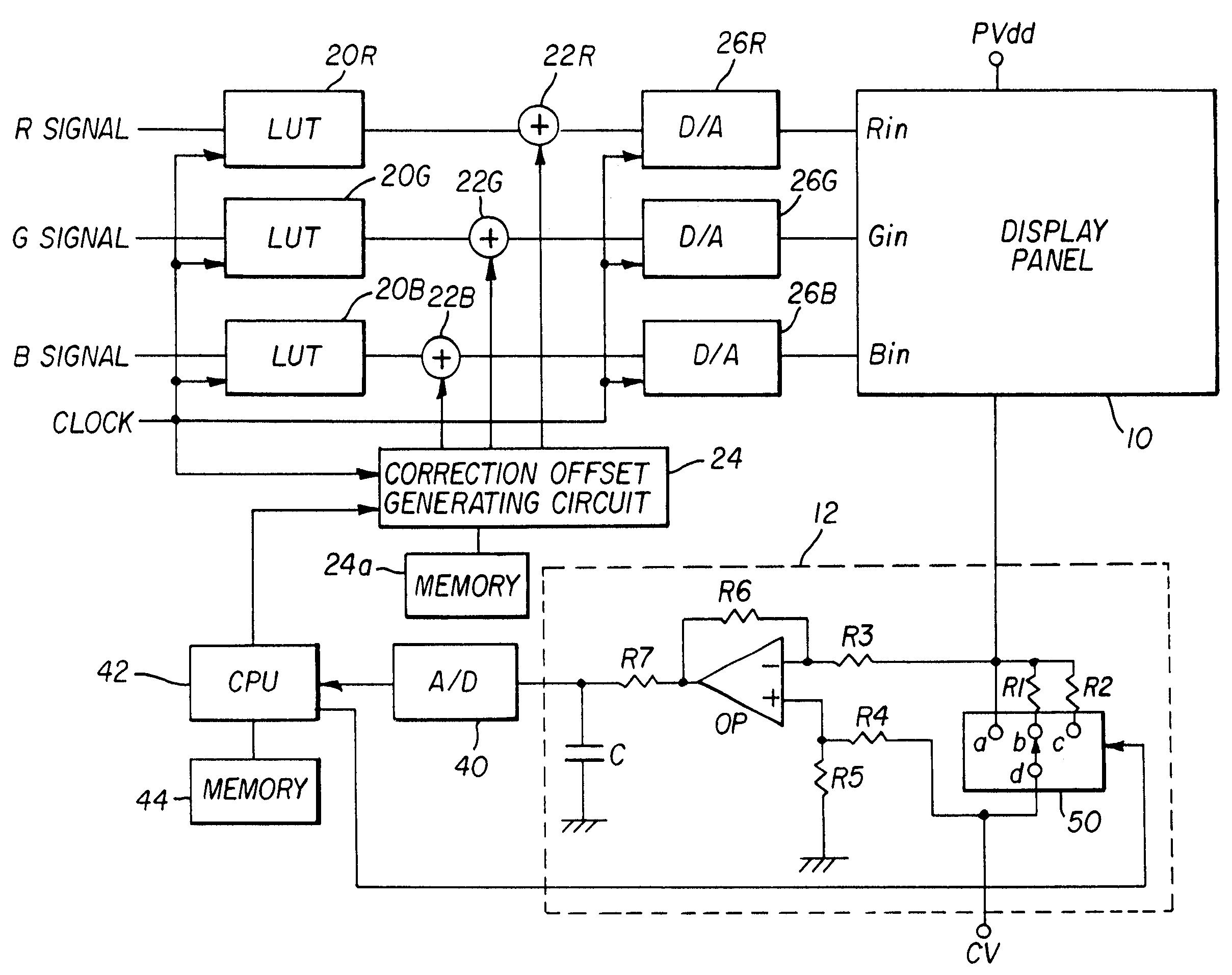 Correction of pixels in an organic EL display device
