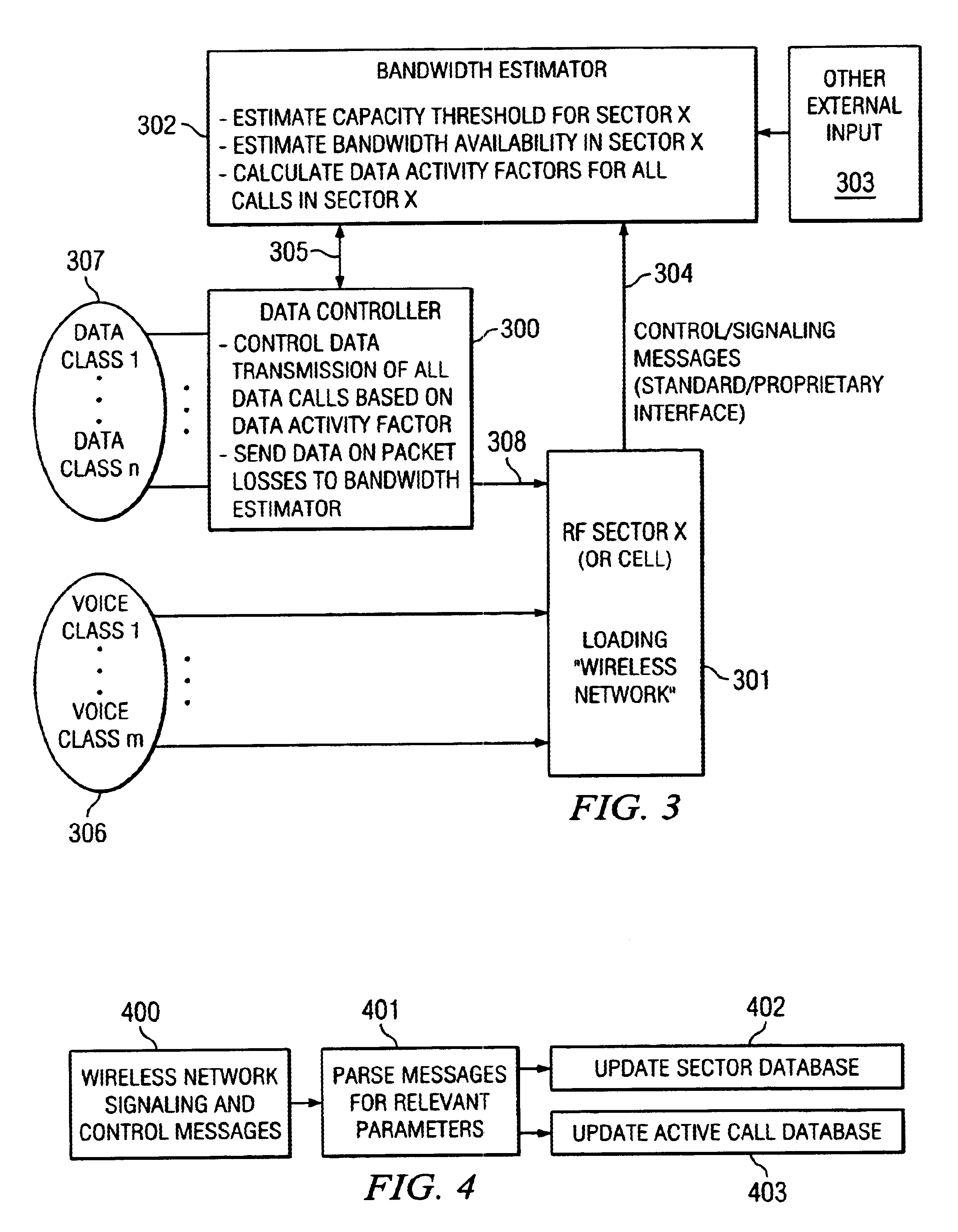 Method and apparatus for class based transmission control of data connections based on real-time external feedback estimates obtained using messaging from a wireless network