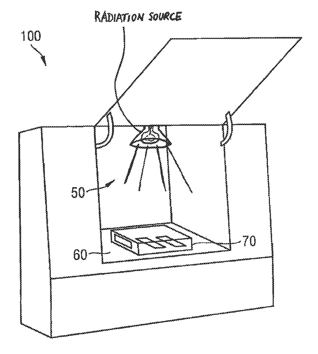 Light or weathering testing device comprising a specimen enclosure with an integrated UV radiation filter