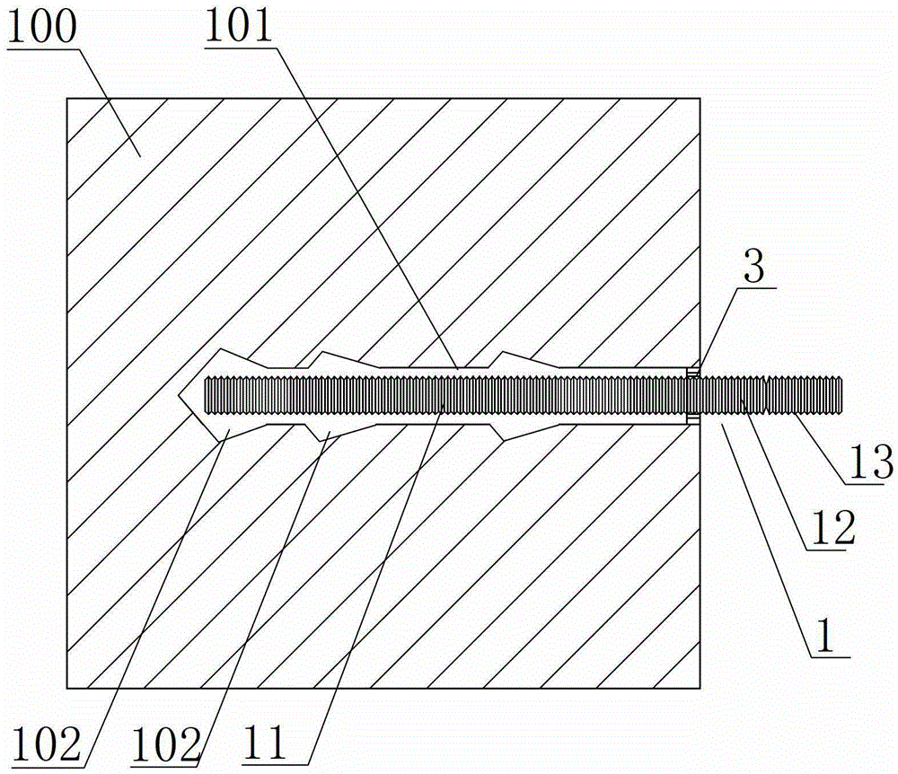 A chemical riveting bolt and a connection structure and installation method for fixing building appendages by using the chemical riveting bolt