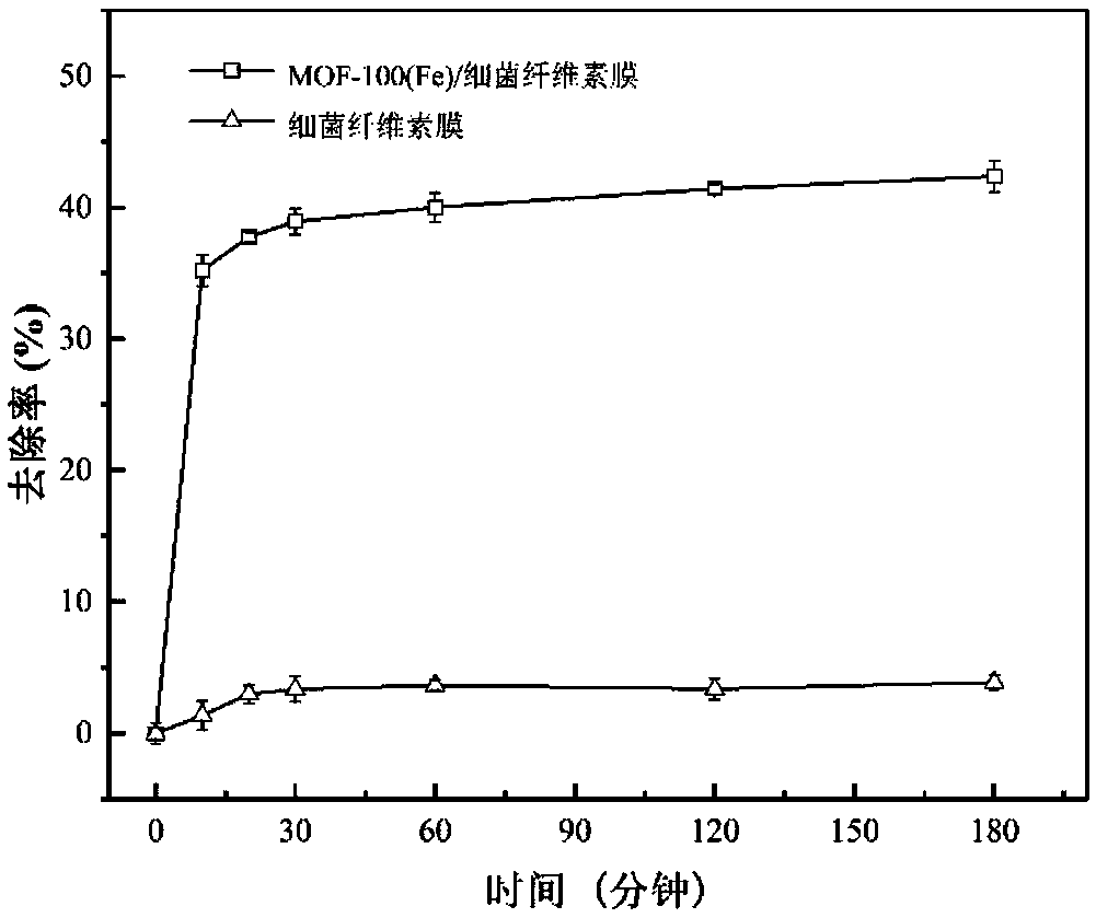 MOF-100(Fe)/bacterial cellulose composite material and preparation method and application thereof