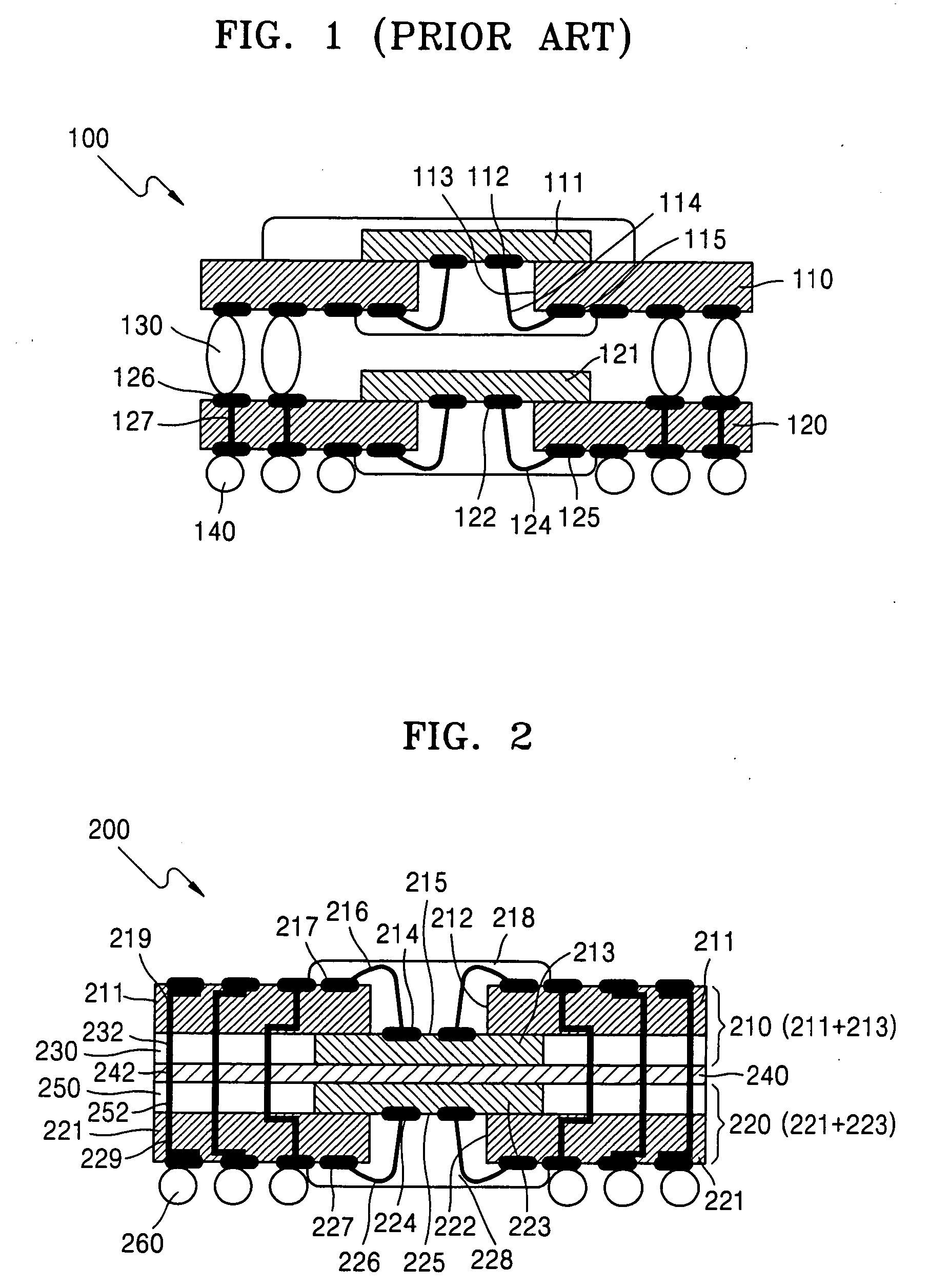Stacked board-on-chip package having mirroring structure and dual inline memory module on which the stacked board-on-chip package are mounted