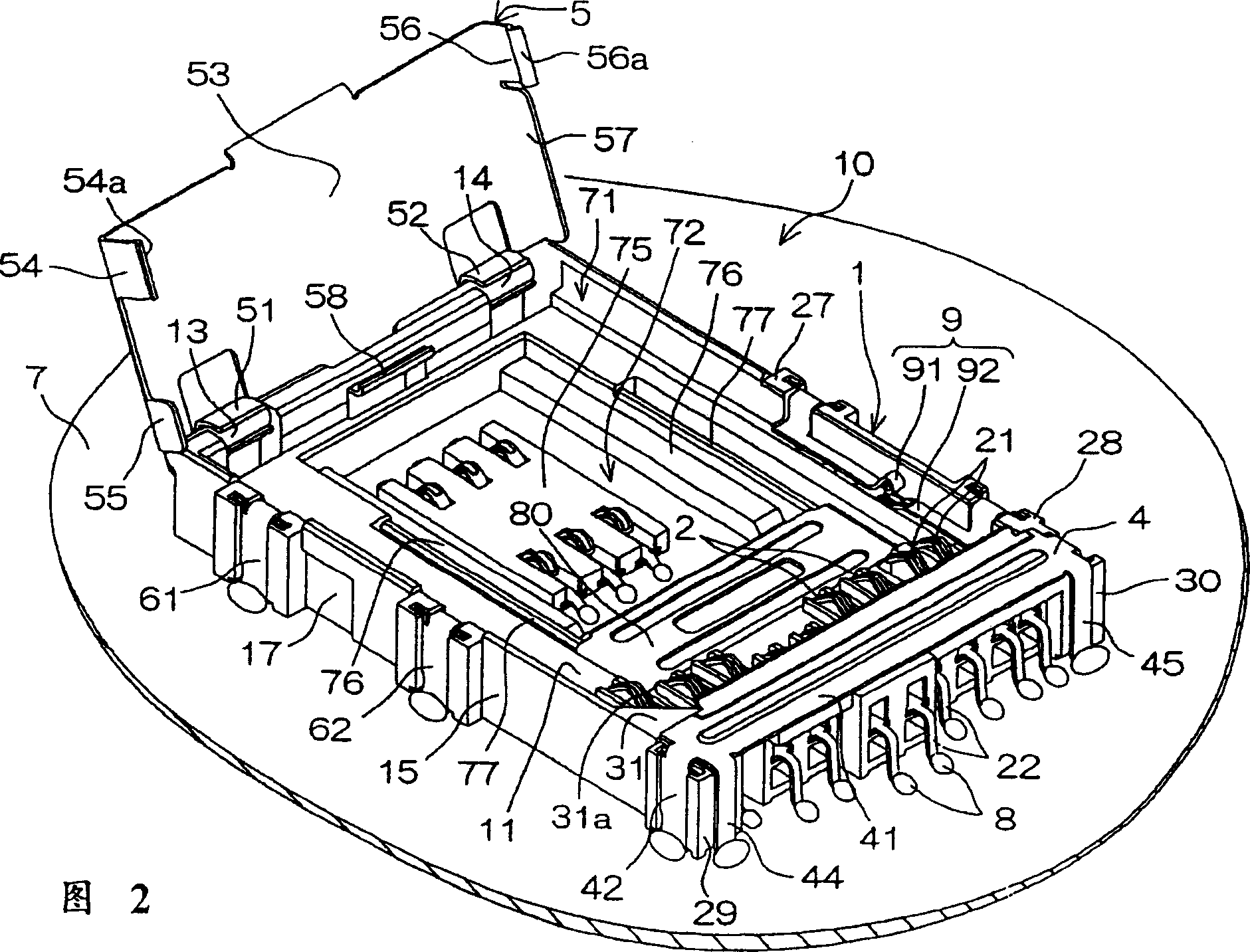 Connector for flash-storing card and connecting structure and relative electronic device using same