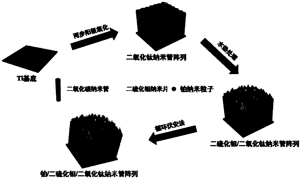 Preparation method of titanium dioxide nanotube arrays modified with boundary sites of pt-loaded sulfur-rich molybdenum disulfide