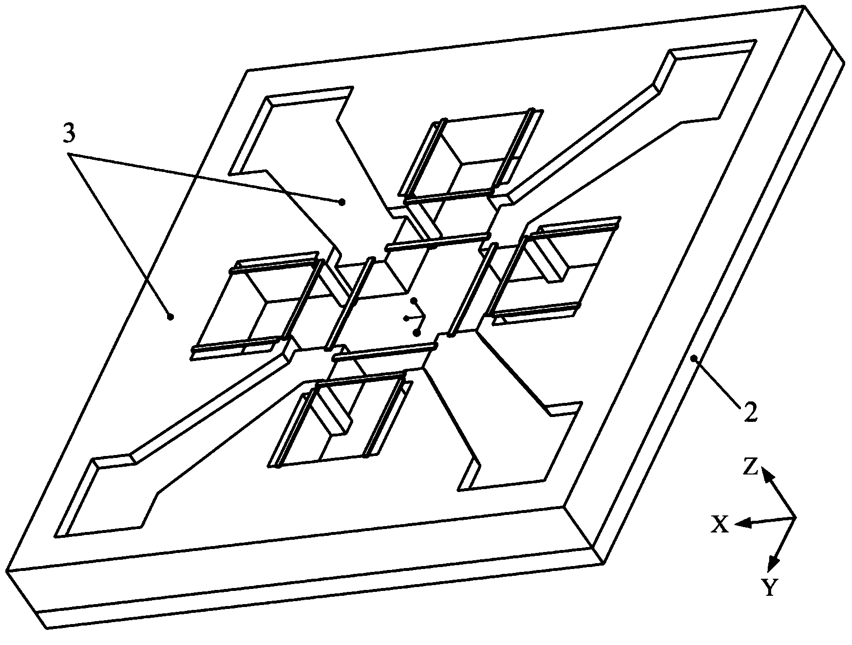 MEMS three-axis gyroscope based on thermal expansion flow and machining method thereof