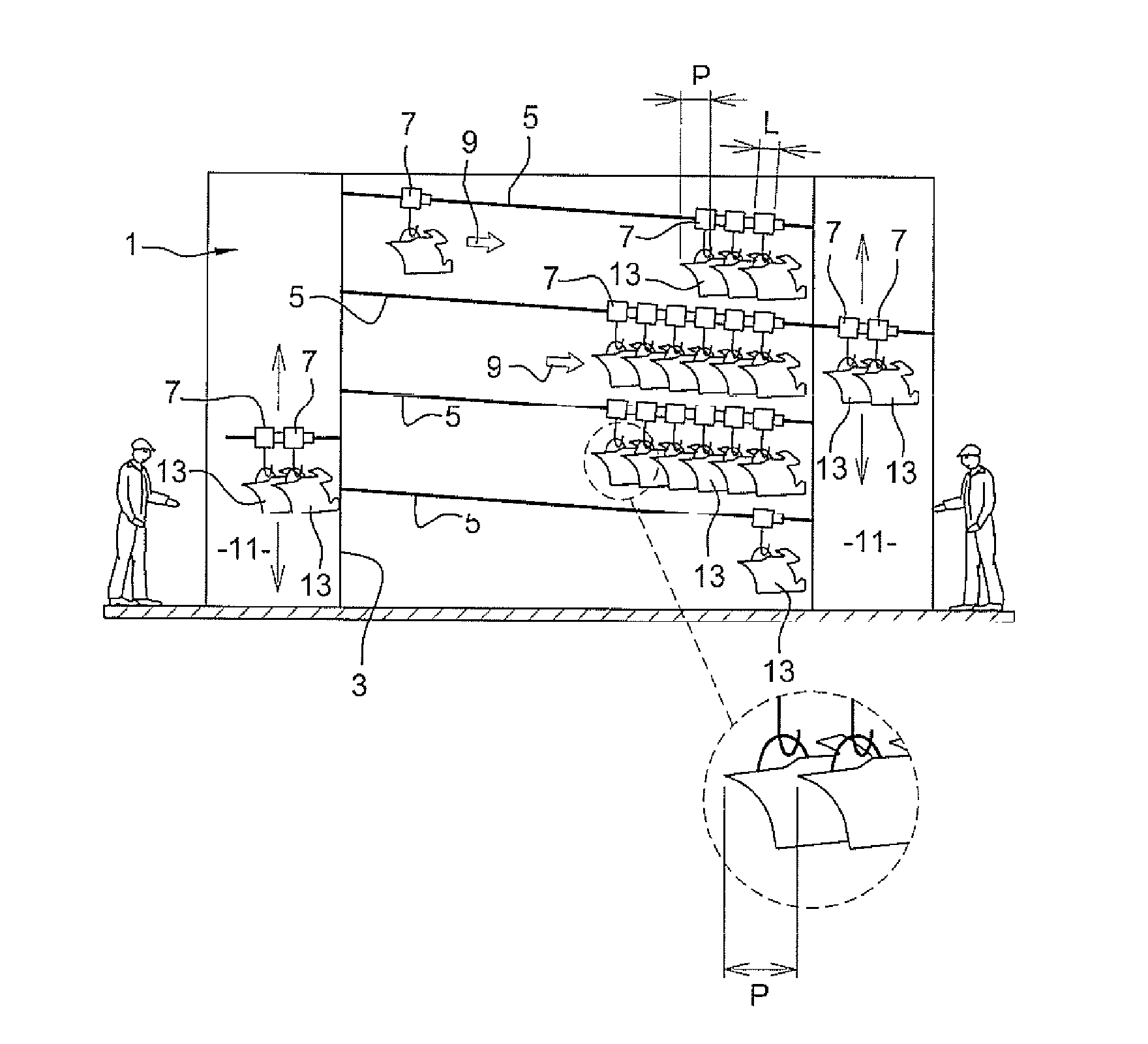 Static temporary storage device for motor vehicle body parts