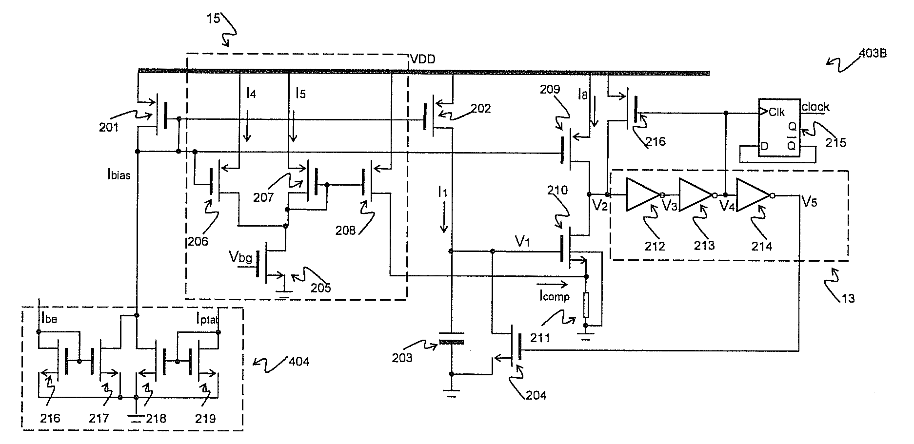 Temperature compensated rc oscillator for signal conditioning asic using source bulk voltage of mosfet