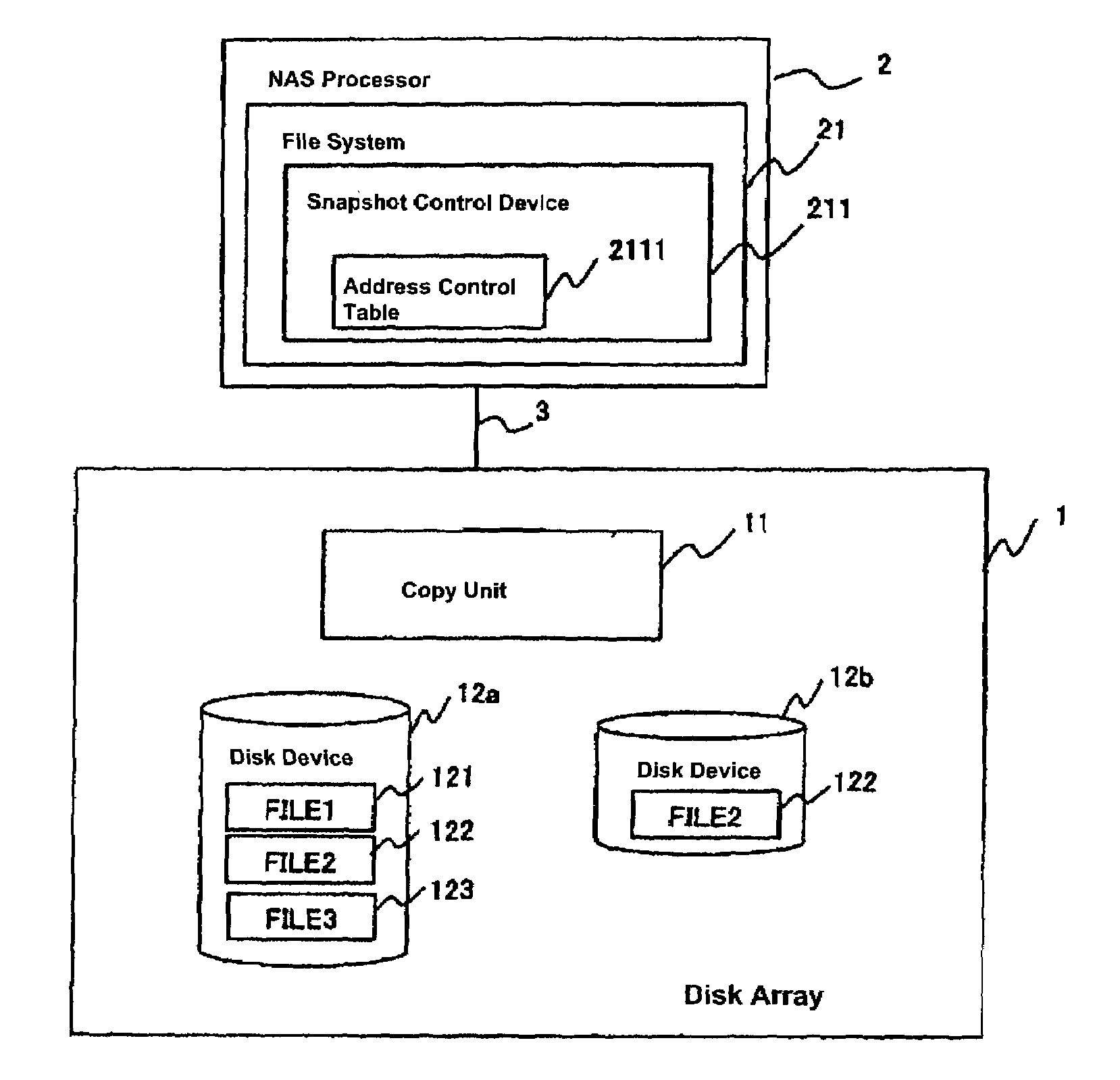 Snapshot acquisition method, storage system and disk apparatus