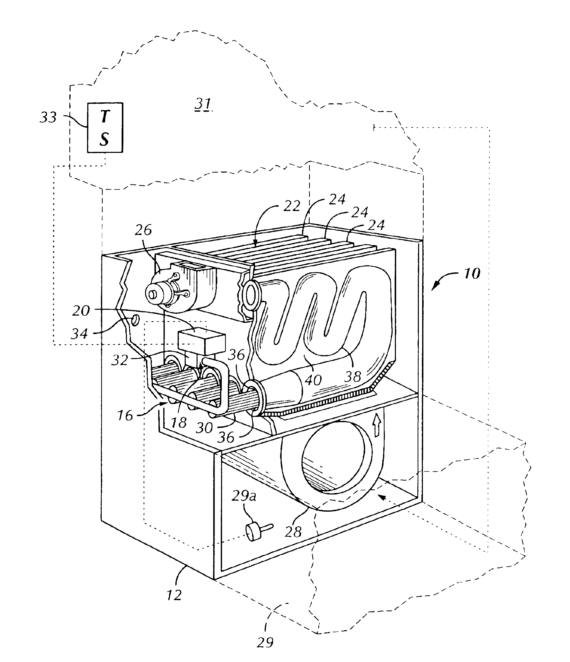 Multistage warm air furnace with single stage thermostat and return air sensor and method of operating same