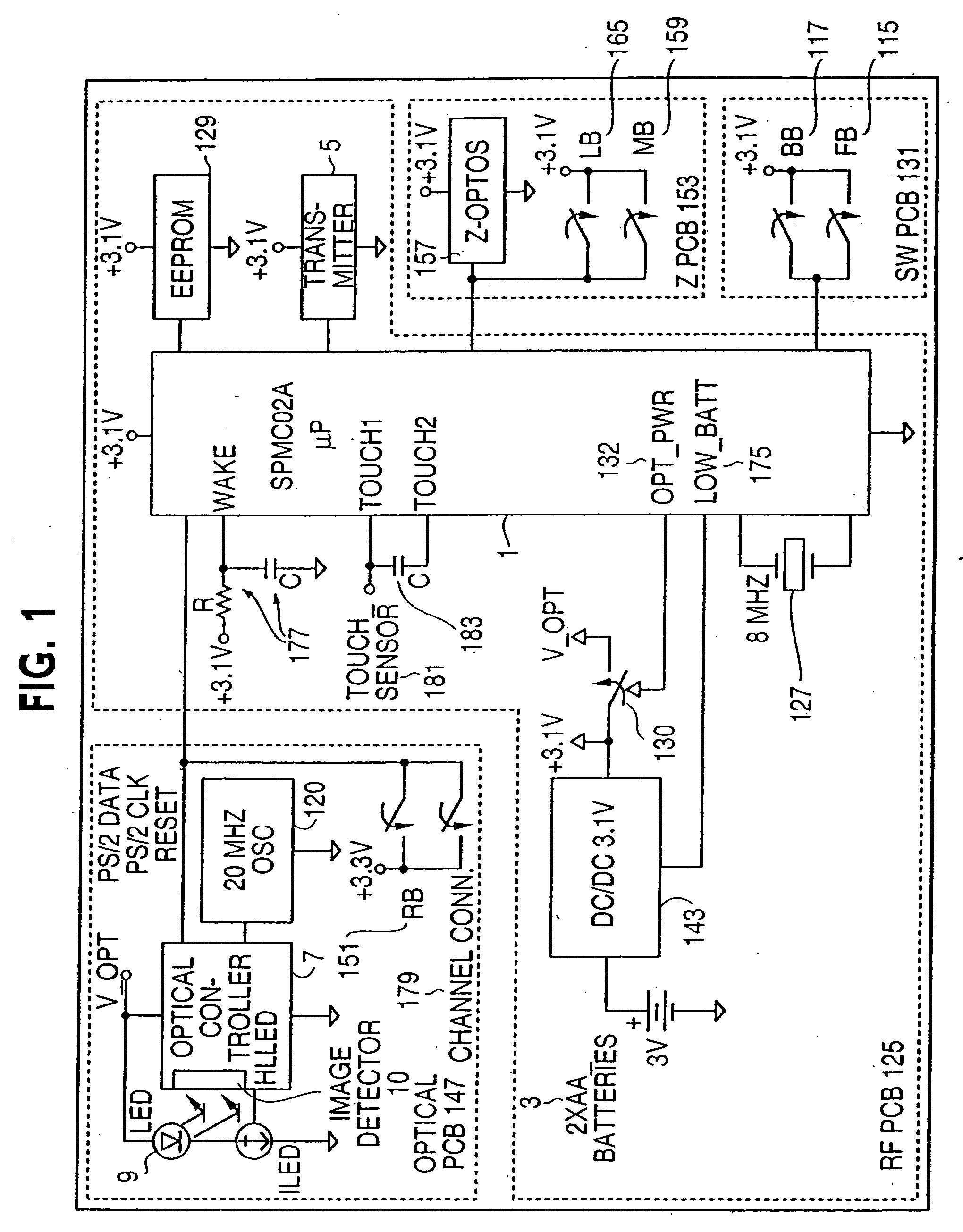 Data input device power management including beacon state