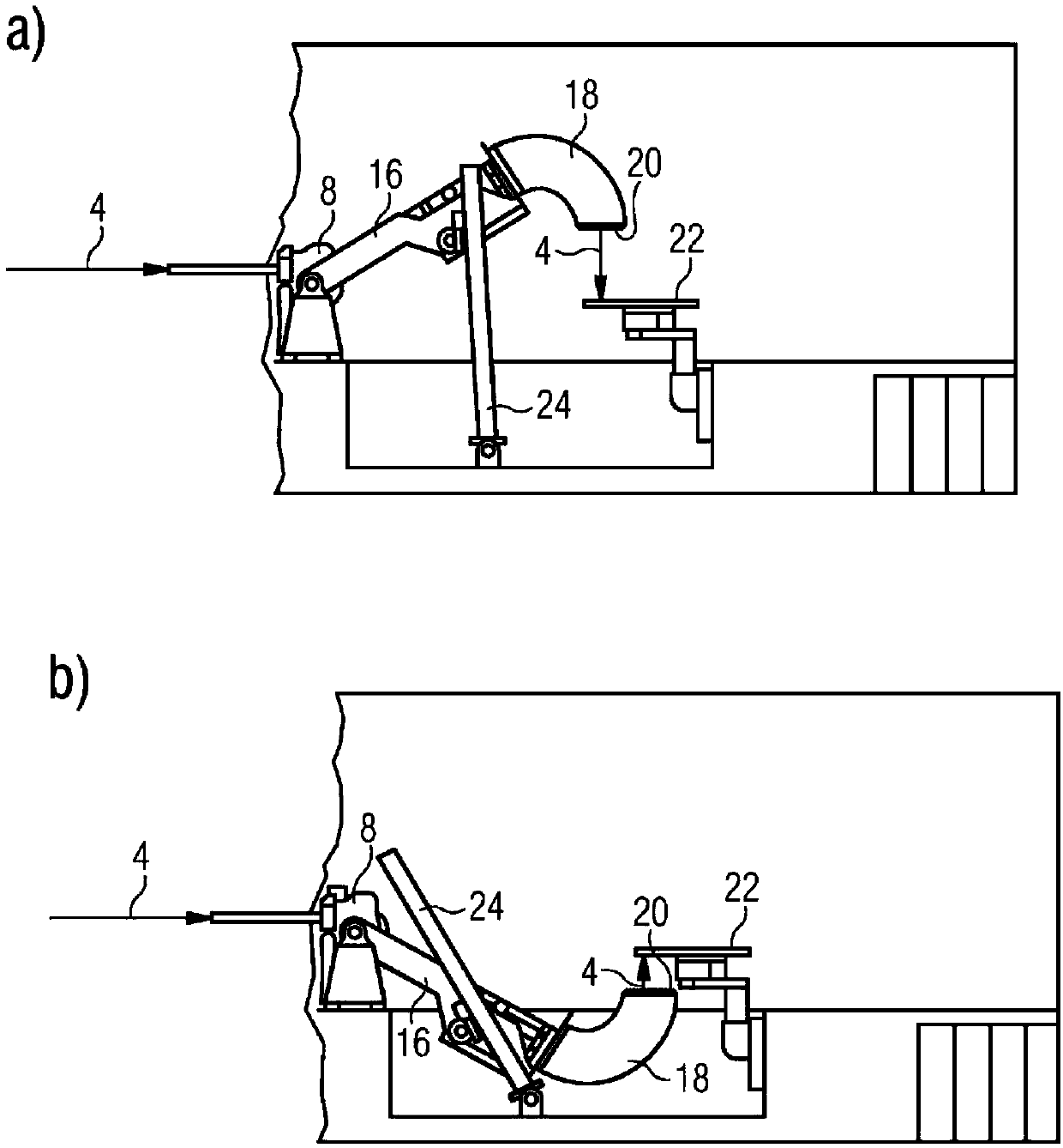 A gantry for particle therapy as an arm rotating in the longitudinal plane