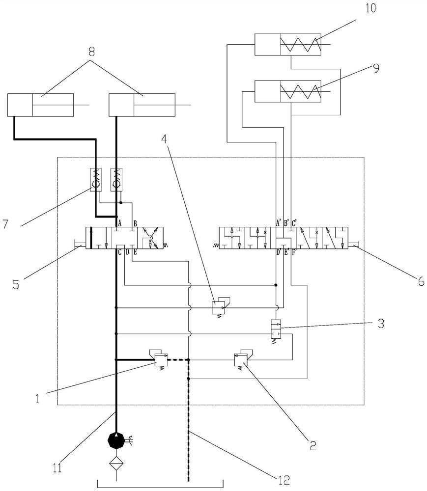 Harvester header lifting and traveling steering parallel control energy-saving valve group