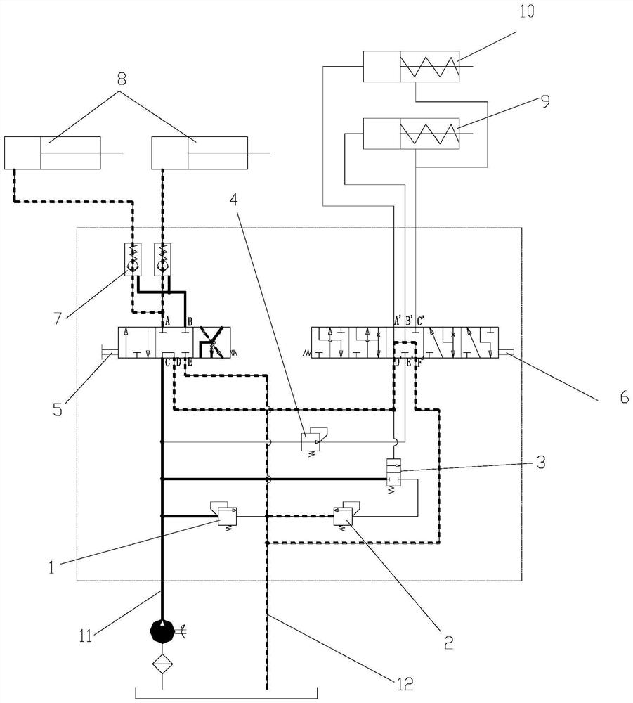 Harvester header lifting and traveling steering parallel control energy-saving valve group