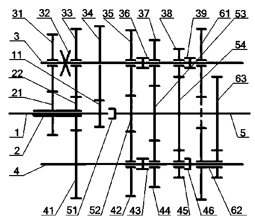 Double middle shaft transmission structure with hollow shaft synchronism and shifting method thereof