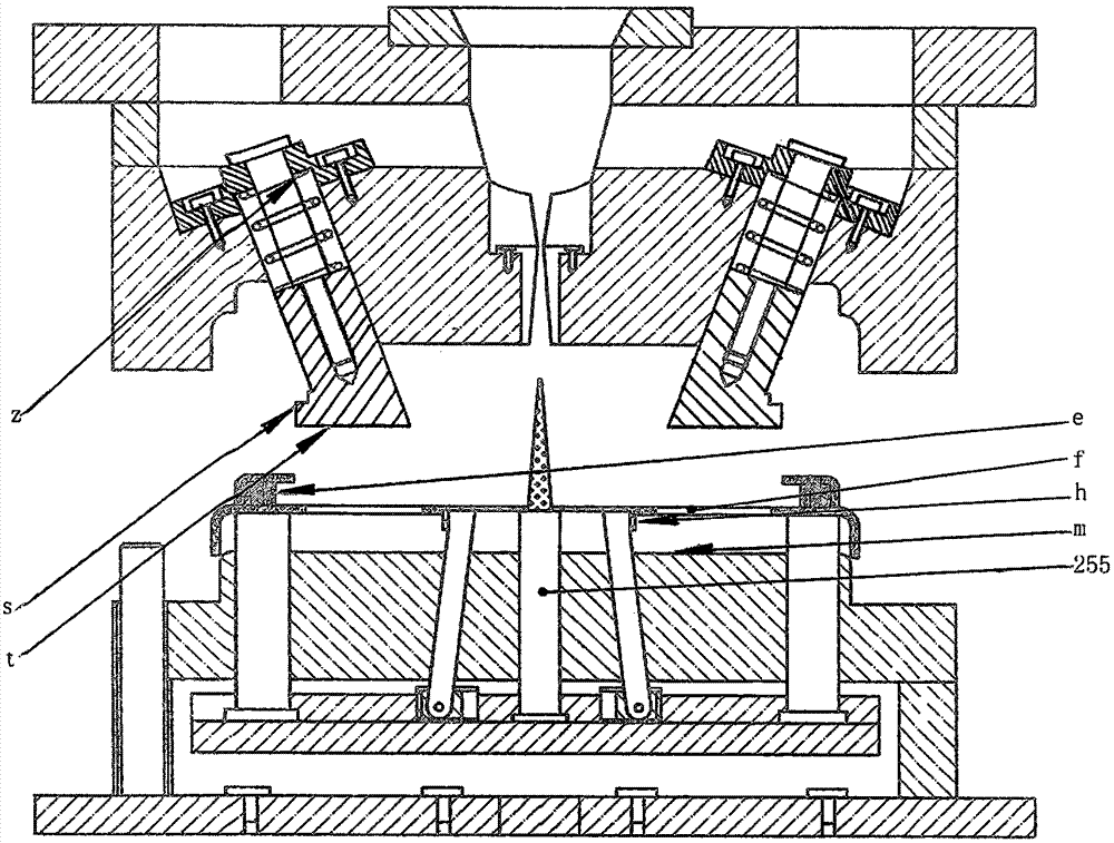 Die mechanism capable of realizing product formation by kiss-off through angle lifters and extraction of angle lifters from undercuts