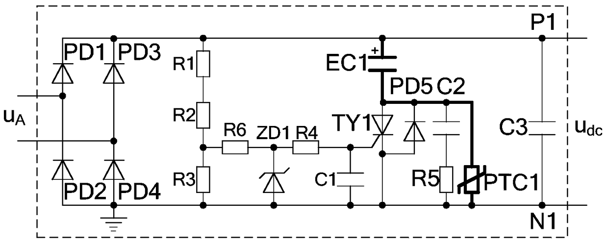 Automatic soft power-on rectification circuit